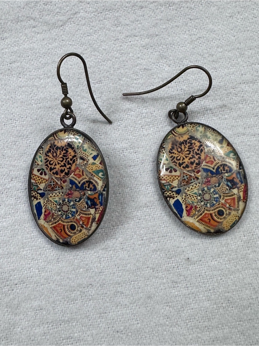Bohemian Mosaic Oval Drop Earrings - Multi-Color